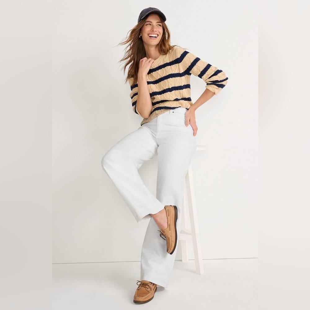 NEW Lands’ End Wide Leg High Rise Jeans White Denim Pants Women’s Size 4 27”